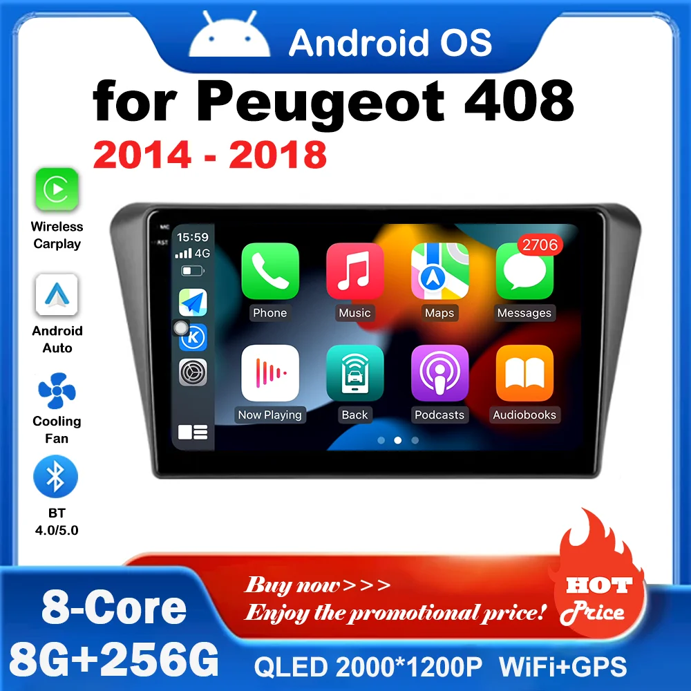 

Wireless Carplay Android OS 4G Car Radio Multimedia Player GPS Navi Head Unit No 2 din WiFi 10 inch for Peugeot 408 2014 - 2018