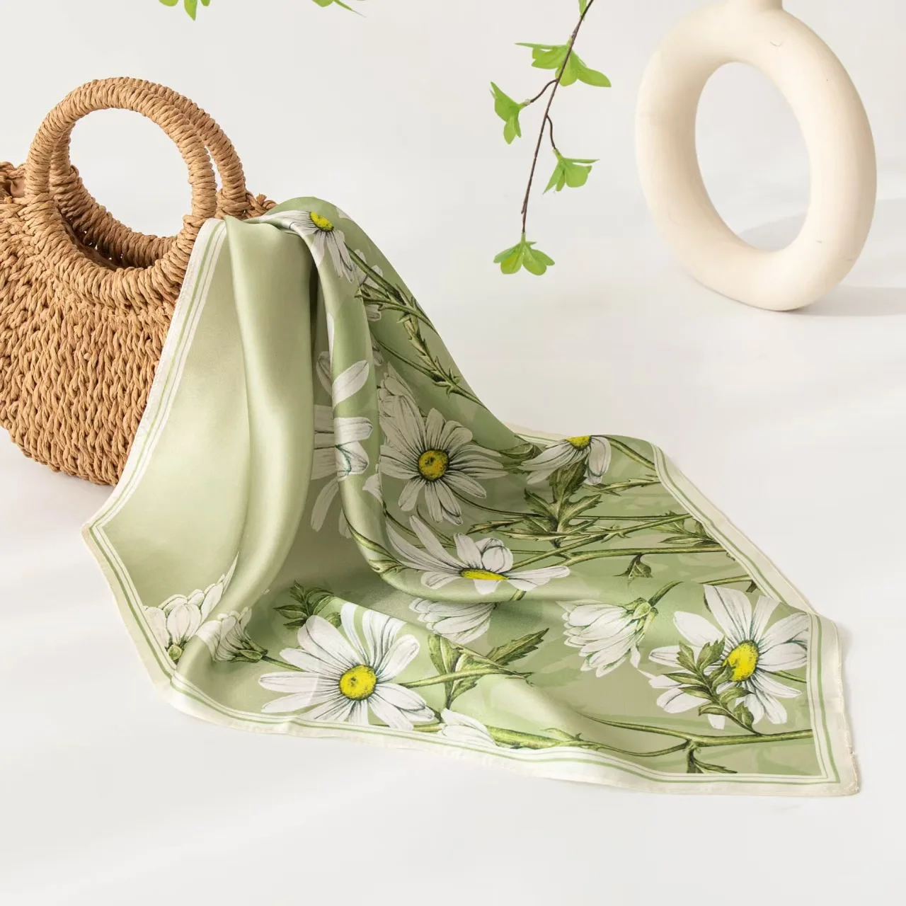 

100% Mulberry Silk Scarf -21 inch Lightweight Square Scarf - Breathable Digital Printed Scarf, High end Sunscreen