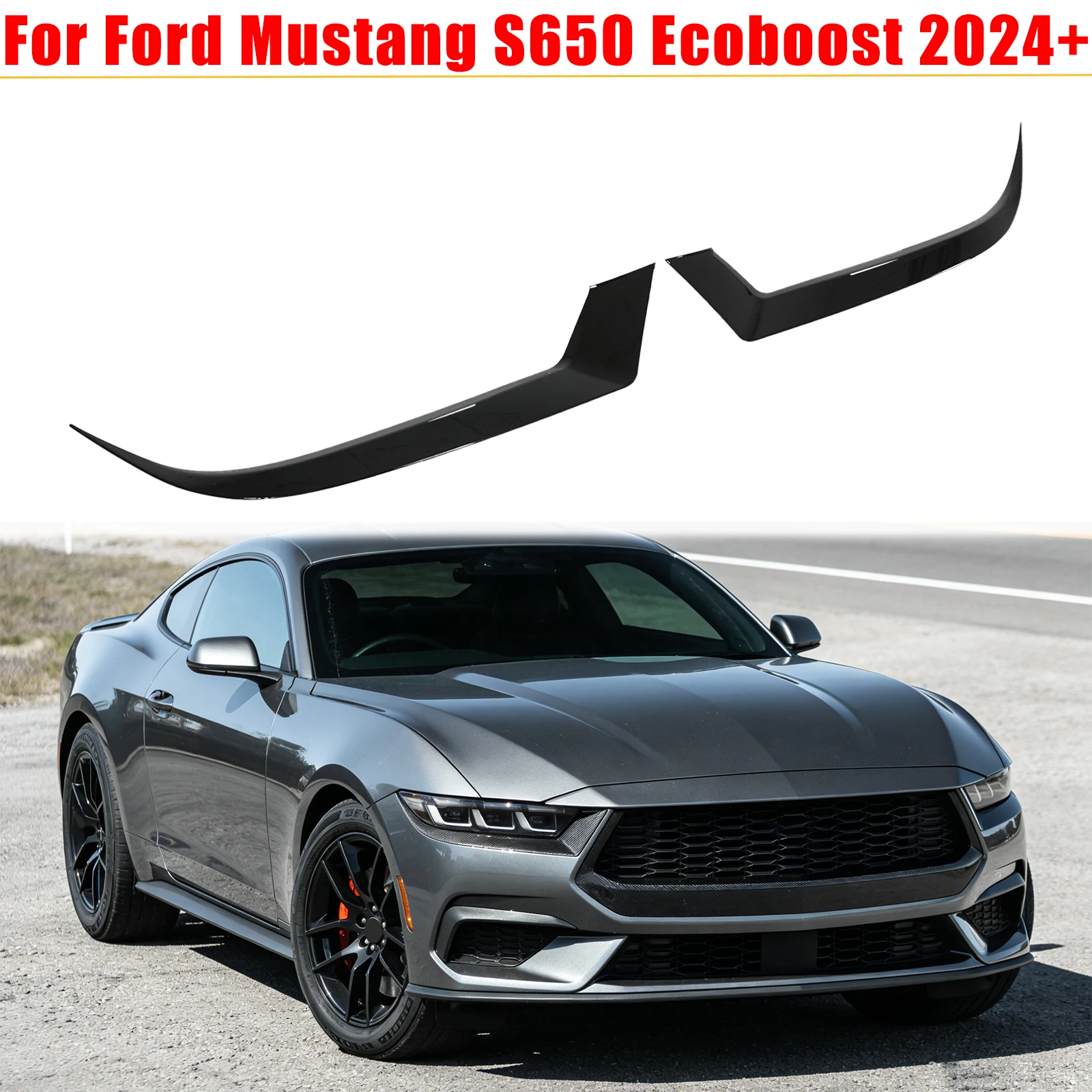 

For Ford Mustang S650 Ecoboost 2024+ Front Headlight Eyebrow Trim Matte Black Glossy Black Carbon Fiber Painted Car Accessories