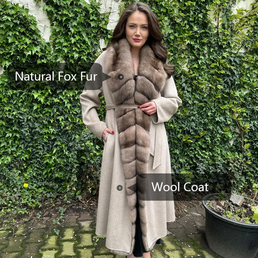 Damen Winter Woll mantel mit Pelz Natur fuchs Pelzmantel lange Kaschmir Strickjacke Luxus Bestseller