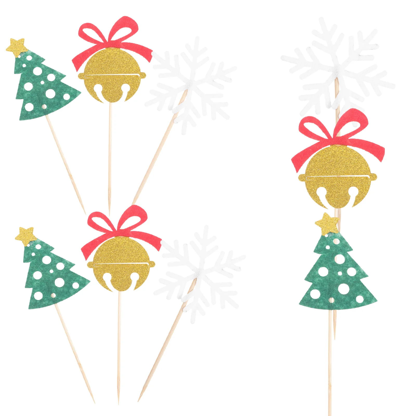 

9Pcs Christmas Cake Toppers Wood Felt Picks Xmas Ornaments Xmas Cake Decorations Cupcake Decor Party Supplies Dessert Toppers