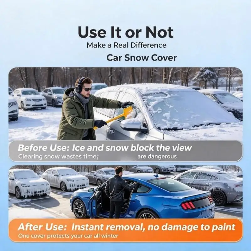 Fabric Car Winter Cover for Windshield and Roof, Removable Seasonal Layer for Snow, Ice, and Dust on Parked H9EE