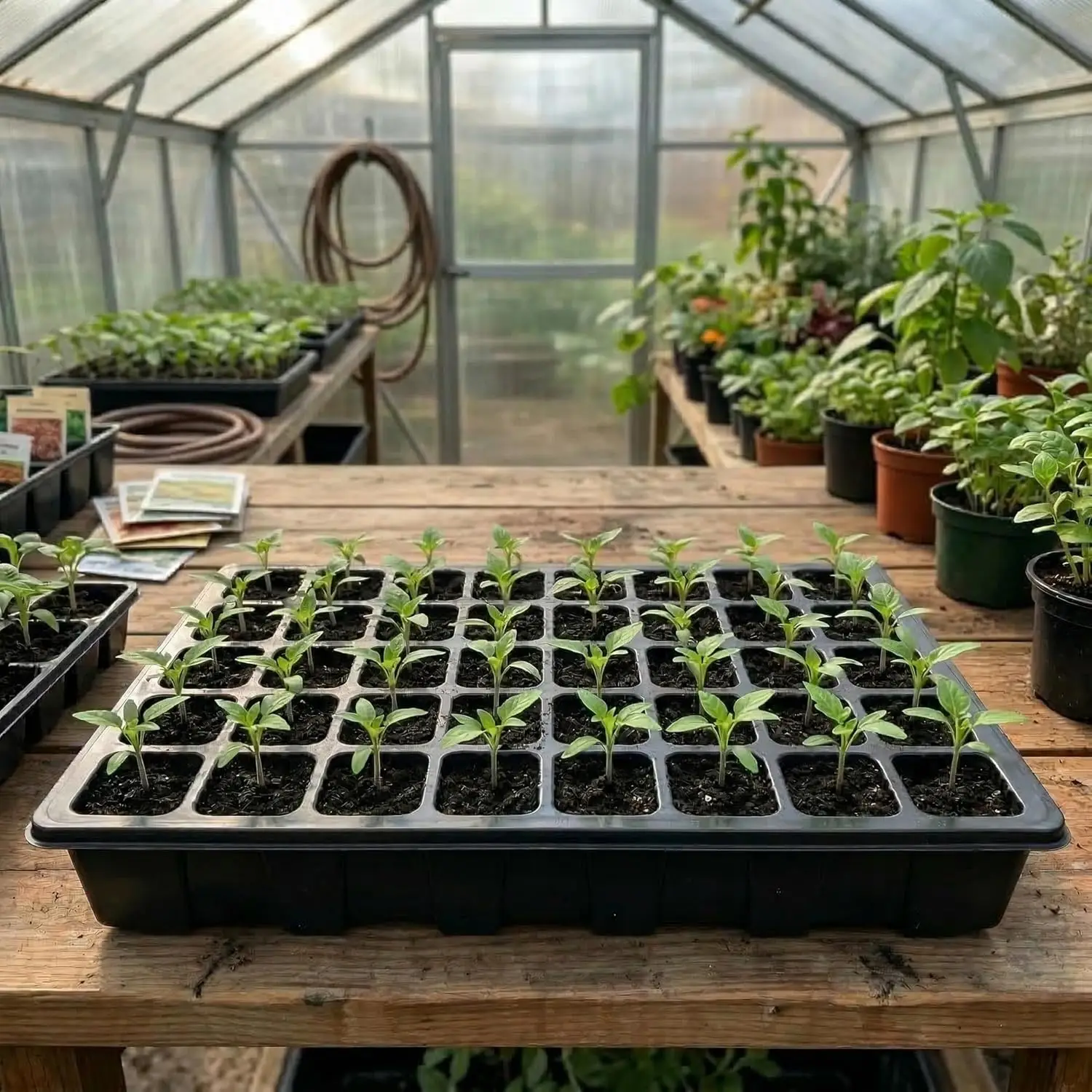 Seed Starter Tray with Dome, 24 Large 2" Cells, Propagator Plant Grow Seed Growing Tray with Humidity Lids for Greenhouse Home