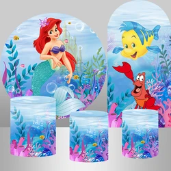 Little Mermaid Princess Ariel Round Backdrop for Girls Baby Shower Birthday Party Decor Under The Sea Chiara Arch Background