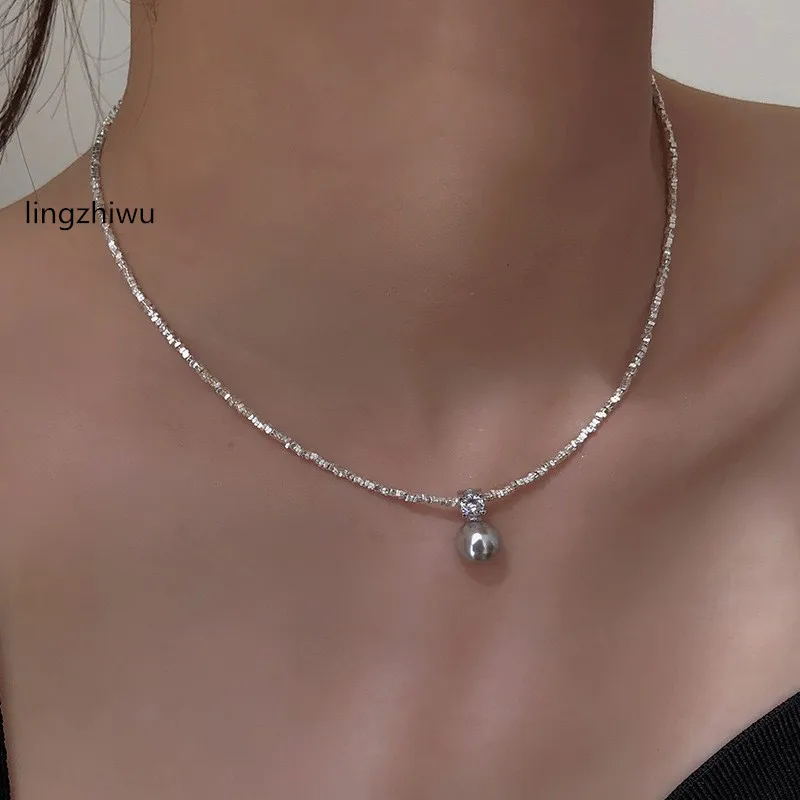 lingzhiwu Women 925 Silver Necklace Austrian Pearl Necklaces 100% 925 Silver Neck Chain Top Quality All Match Choker Chains