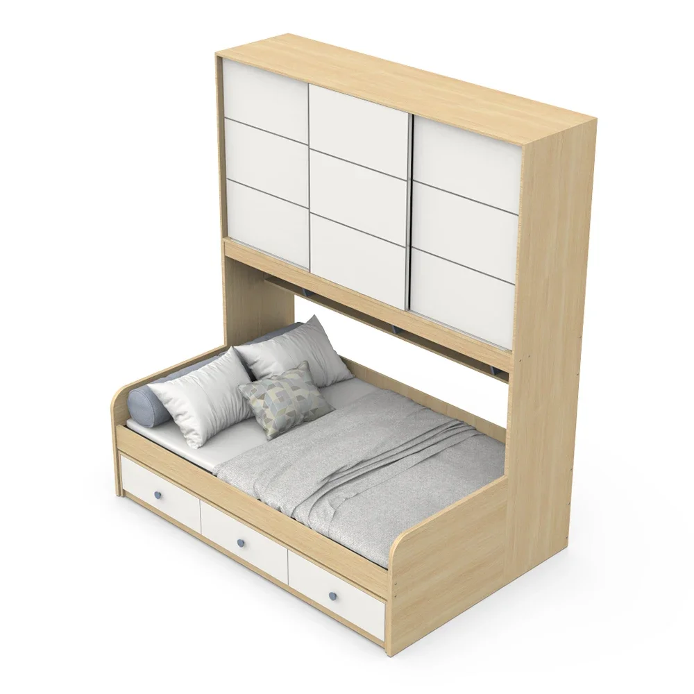 Solid wood wardrobe bed small apartment, bed household storage