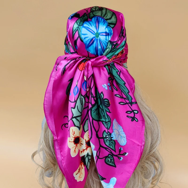 

2023 Luxury Sunscreen Silk Hijab Women New 90X90CM Beach Scarves Fashion The Four Seasons Shawls Popular Design Square Headscarf