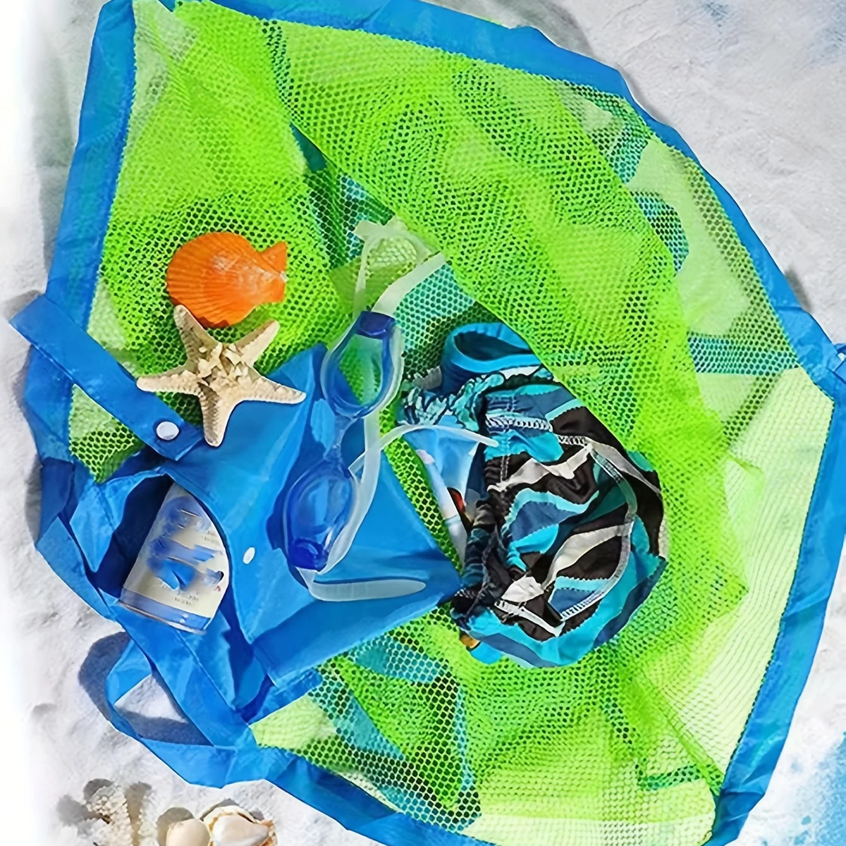 1pc Multicolor Large Mesh Beach Bag, Sand-Away Portable Tote With Convenient Hanging Hole, Breathable Foldable Storage Bag