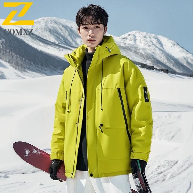 

COMXZ Men Parker Coat Waterproof Winter Ski Travel Windproof Warm Hiking Cotton Padded Jacket Snow Exploration Puffer Jackets