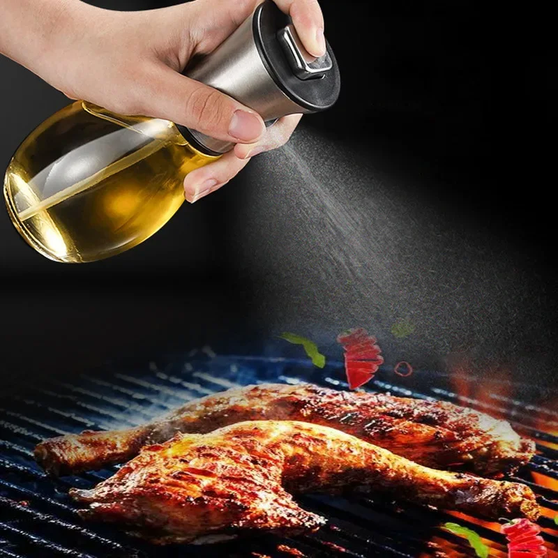 Ölsprühflasche, perfekt für Küche, Kochen und Luftfritteuse, Glas, Edelstahl, Ölsprüher, Küchenhelfer, 200 ml