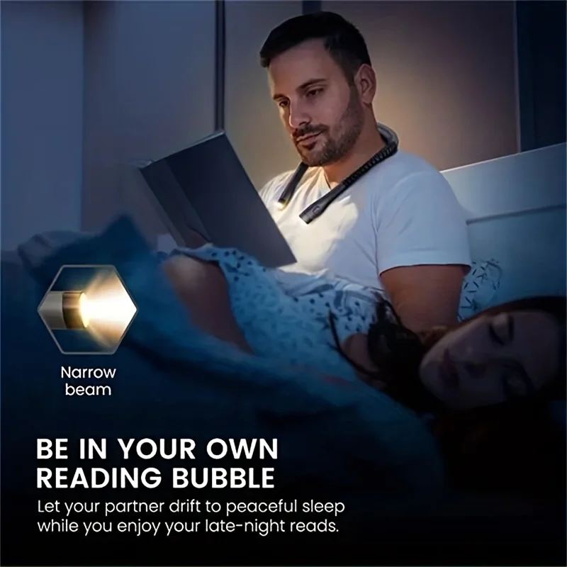 Neck Reading Light Book Light for Reading in Bed Bendable Long Lasting Portable USB Rechargeable Novelty Flexible Book Lighting
