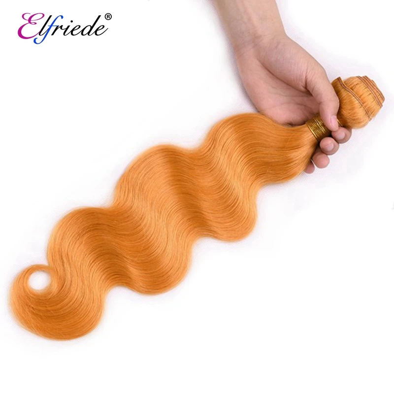 Elfriede Body Wave Orange Remy Human Hair Bundles 100% Human Hair Extensions Colored 3/4 Bundles Deals Human Hair Sew In Wefts