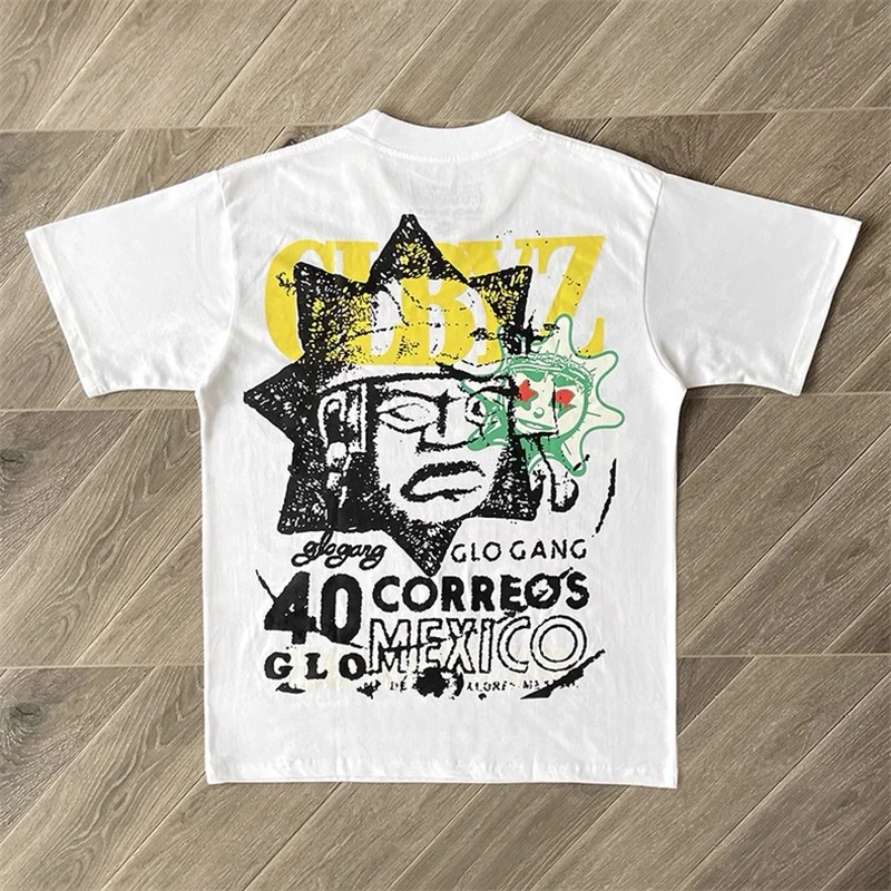 Oversized Glo Gang Boyz White Pure Cotton Short Sleeve Men Women 1:1 Best Quality American Graffiti Printing T-Shirts Top Tees