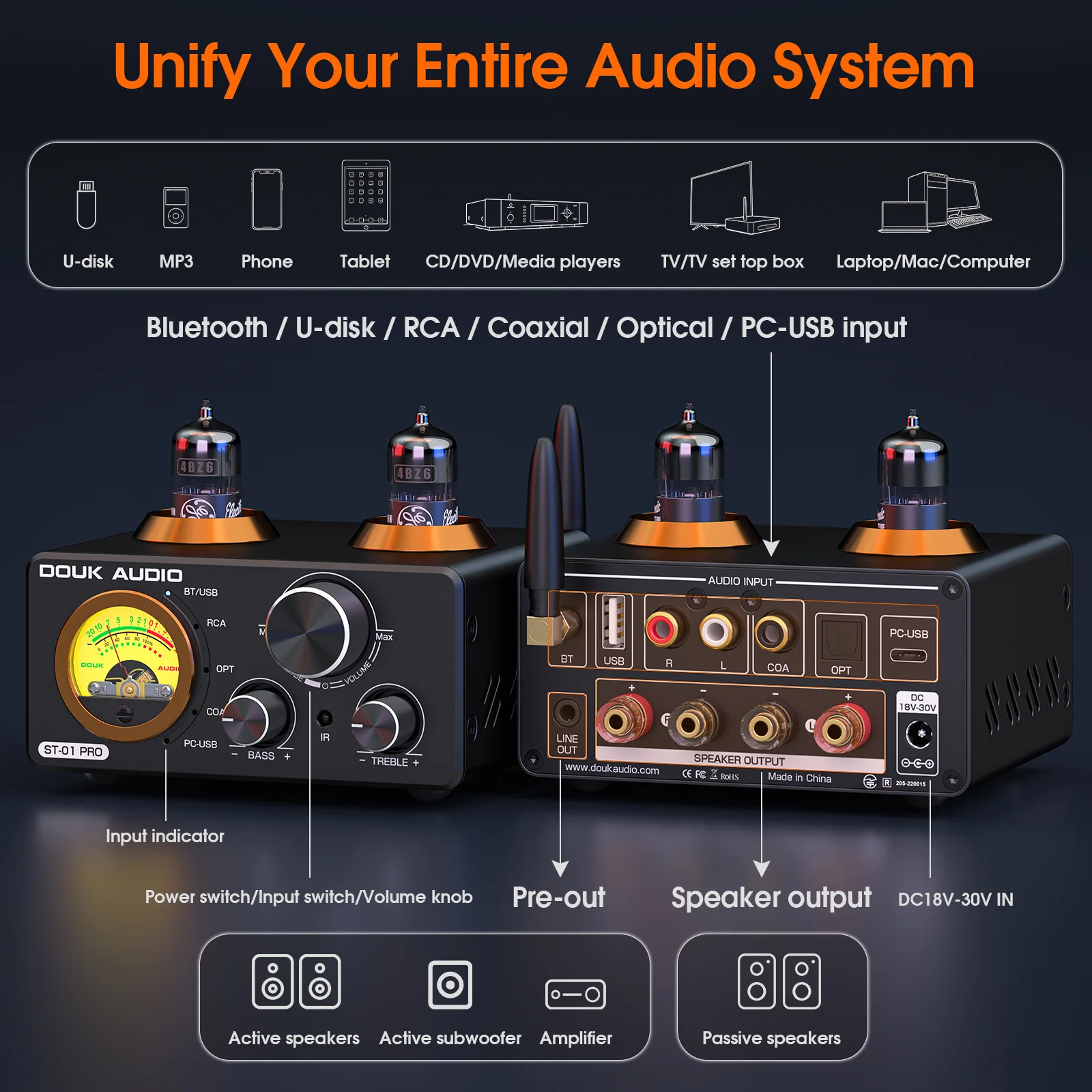 Douk Audio HiFi Vacuum Tube Power Amplifier Bluetooth 5.0 Stereo