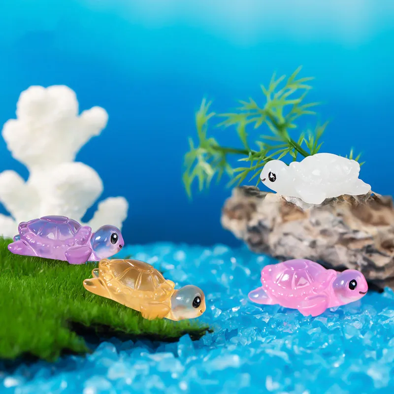 8pcs Figurine Miniature Colorful Noctilucent Turtle Micro Landscape Ornaments For Home Decoration Fish Tank Aquarium Accessories