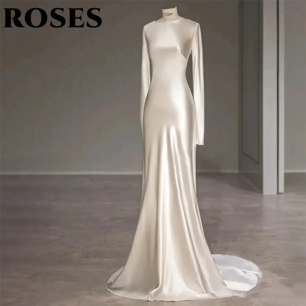 

ROSES White Soft Stain Mermaid Formal Dresses Backless Party Dress for Wedding Special Occasion Dresses with Ruched robe soirée
