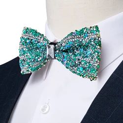 Pre Tied Sequin Bowties Rhinestone Diamond Bow Ties with Adjustable Length - Huge Blue Shinny Bow Tie for Man Party Wedding Gift