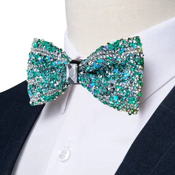 Ön bağlı pullu Bowties Rhinestone elmas papyon s ayarlanabilir uzunluk-büyük mavi parlak papyon adam parti düğün hediyesi için