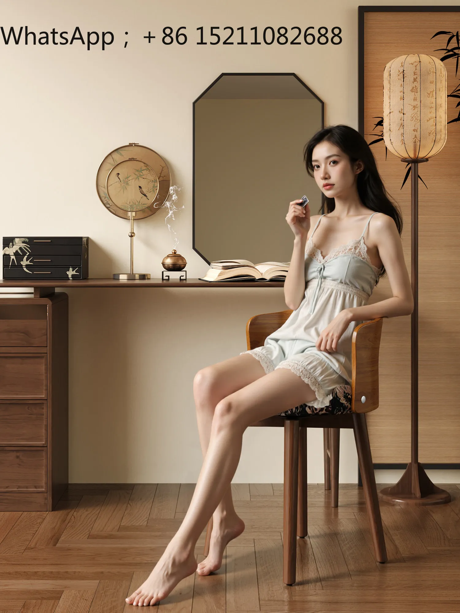 SCY light luxury high-end sense rotatable solid wood makeup stool bedroom cloakroom special dressing chair