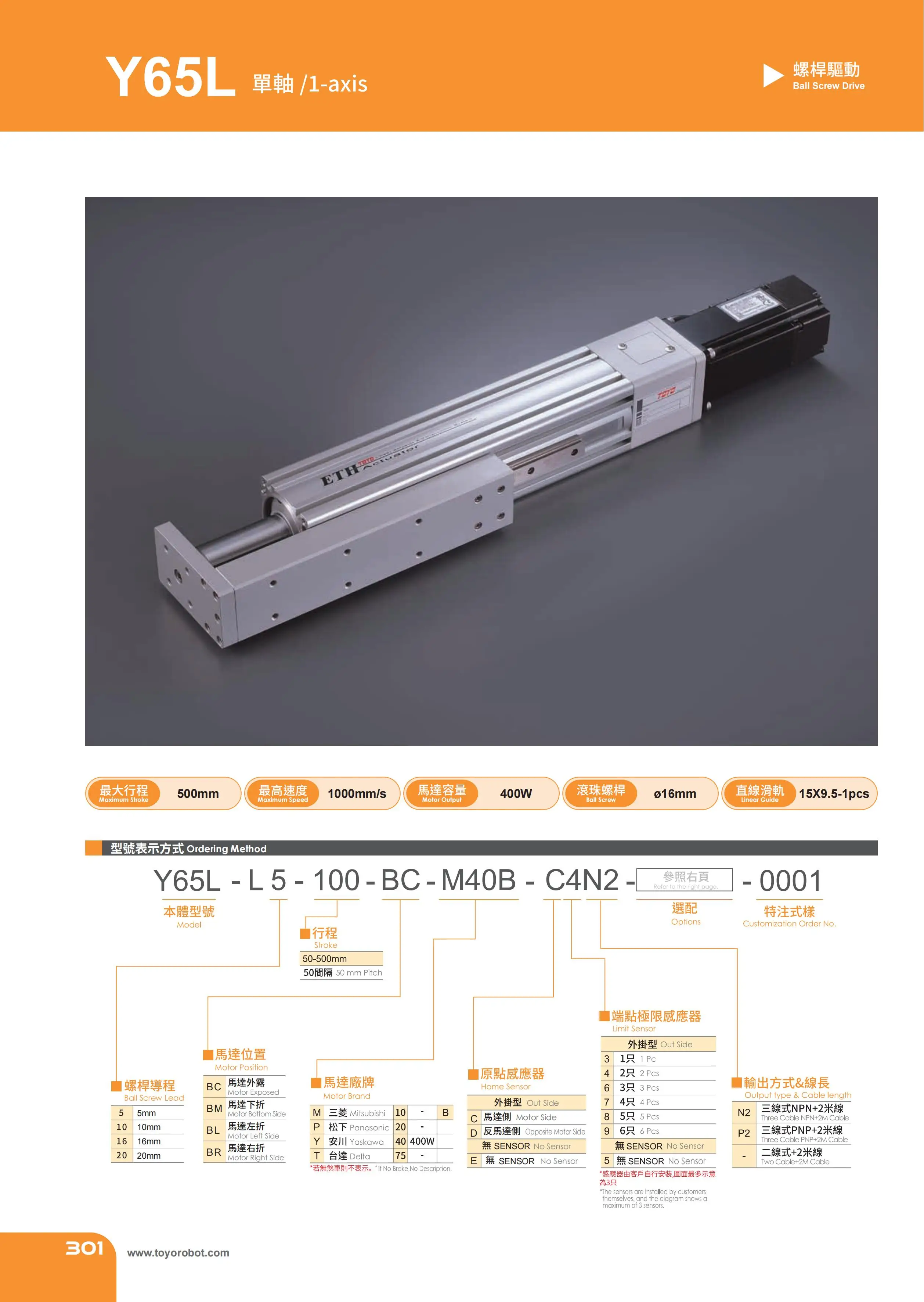 TOYO HIWIN High Precision Linear Custom Screw Slide Automatic Module XYZ Axis Slide Module Y65L Series