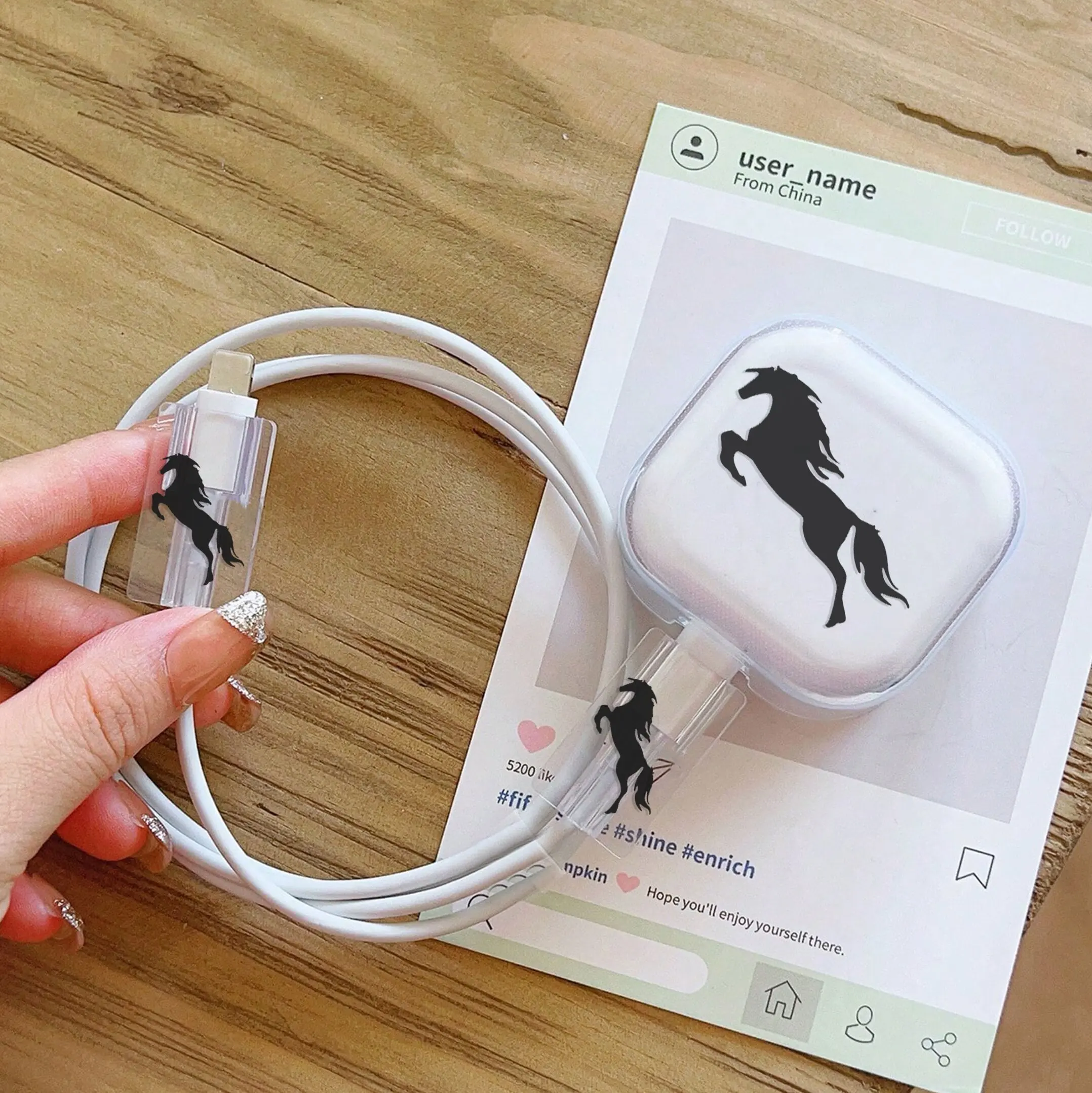 3-Piece Set UK Standard Black Horse Charger Protective Cover Compatible with Apple 18 17 16 Models Fast Charge Charger Protectiv