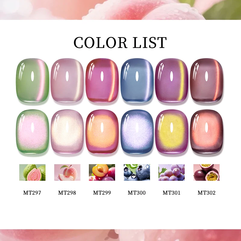 7ml Fruit Cat Eye Magnetic Gel Polish Soak Off UV LED Ice Transparent Guava & Grape Sparkling Glass Beads Soak Off Uv Gel Polish