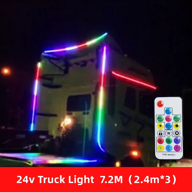 

24V LED Flashing Truck Ambient Light Roof Bumper Door Lamp 1.2M 2.4M 7.2M Strip Trailer Lorry Caravan Accessories Decoration