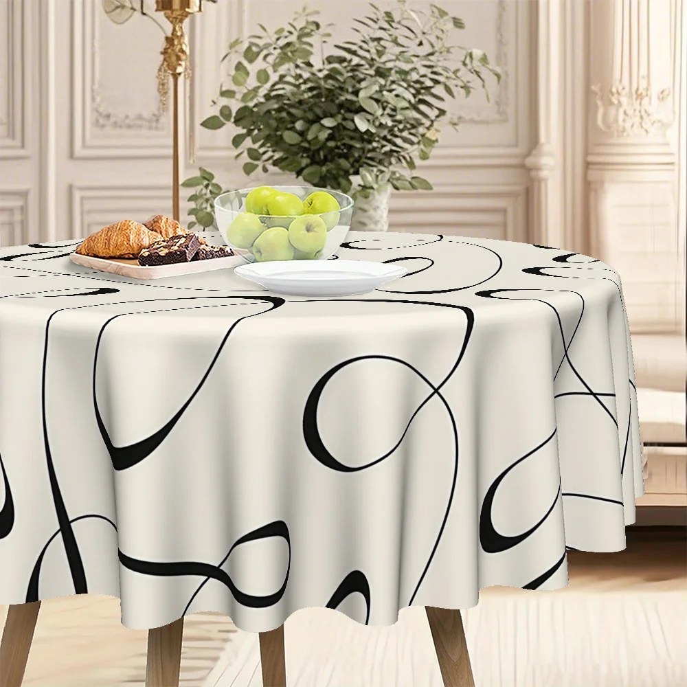 JIT, 1pc modern high-quality line-printed round tablecloth for kitchen and dining room, 120g/㎡ twill polyester materialzyc