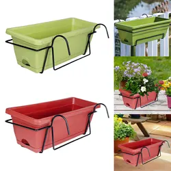Balcony Railing Planter Flower Pot with Tray Rack Vegetable Planting Pot Plant Basket Window Box for Yard Farmhouse Outdoor