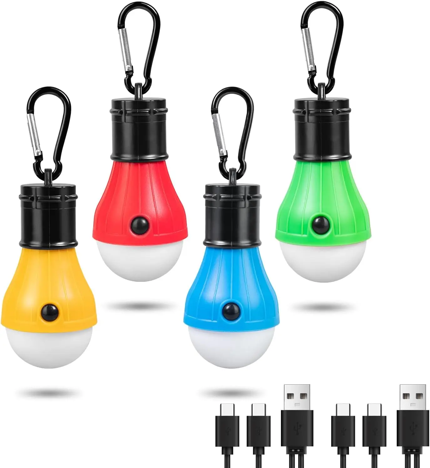 LED Camping Lantern USB Rechargeable, Outdoor Tent Lights with Clip Hook for Camping Hanging, 4 Pack Colored