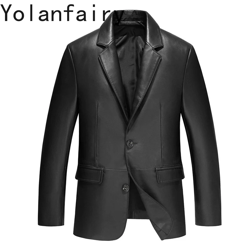 

YOLANFAIRY Верхний слой из овчины Кожаные куртки Мужской повседневный костюм Пальто Slim-fit Мужская куртка из 100% натуральной кожи Jaqueta Masculina