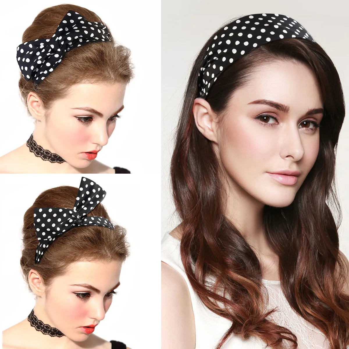 

2Pcs Rabbit Ear Hairband Elastic Dot Cross Chiffon Head Wrap Elegant Hair Accessory for Women Shower Birthday