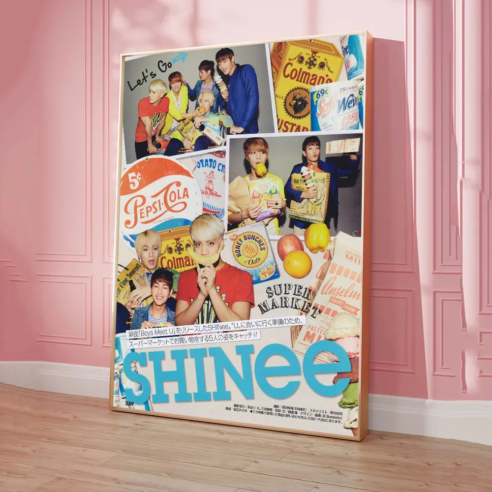 Kpop Korean Boys SHINee Poster Anime Posters Sticky Waterproof Paper Sticker Coffee House Bar Kawaii Room Decor