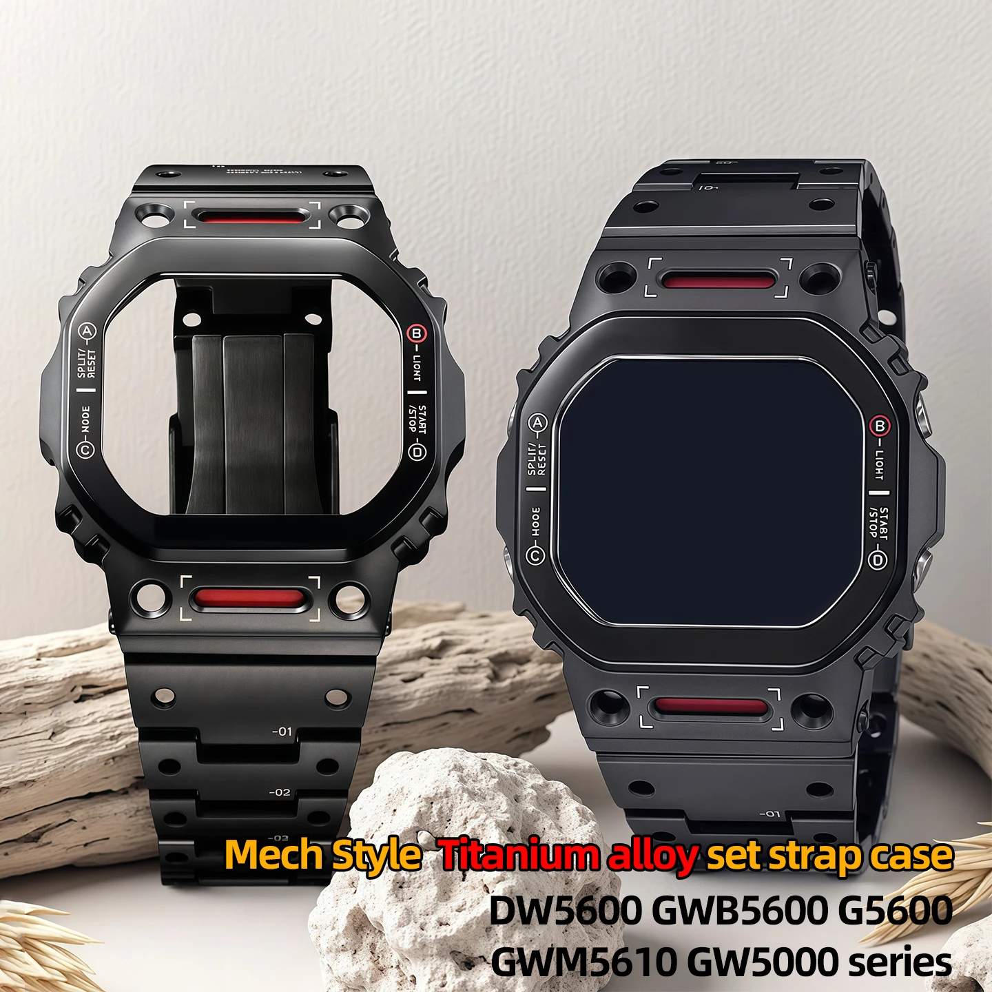 

Mech Style titanium alloy strap case Mod Kit For Casio DW5600 GWB5600 G5600E GWM5610 GW5000 Series Watch Metal Bezel Strap