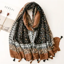 New Autumn Fashion Women Viscose Scarf Lovely Vintage Floral Tassel Hijab Shawls and Wraps Foulard Echarpe Muslim Sjaal 180*90Cm