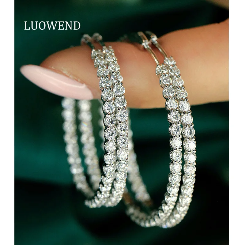 

Серьги LUOWEND из 100% белого золота 18 карат, роскошные простые стильные серьги-кольца с настоящими натуральными бриллиантами для женщин, ювелирные изделия для вечеринок