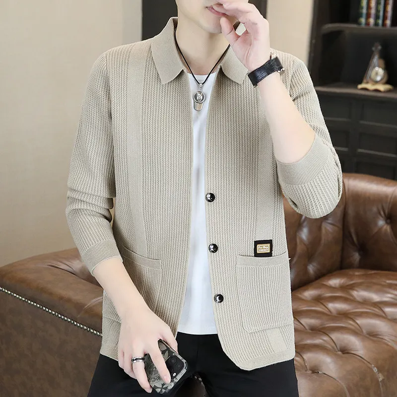 

Fall New Men's Knitted Collar Open Cardigan Faionable Casual Versatile High Quali Yarn Top Polyester Acrylic Nylon Blend