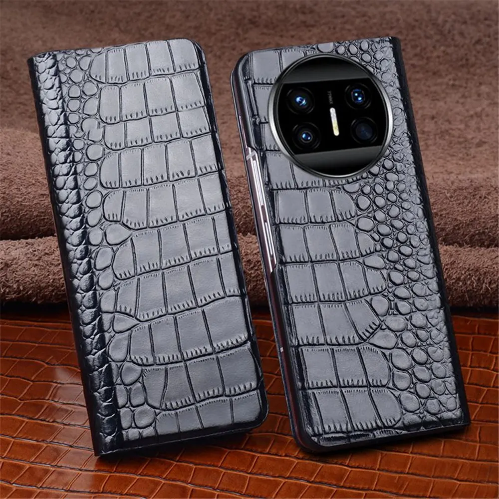 Genuine Leather Crocodile Flip Case for Huawei Mate X3 Magnetic Armor Back Cover