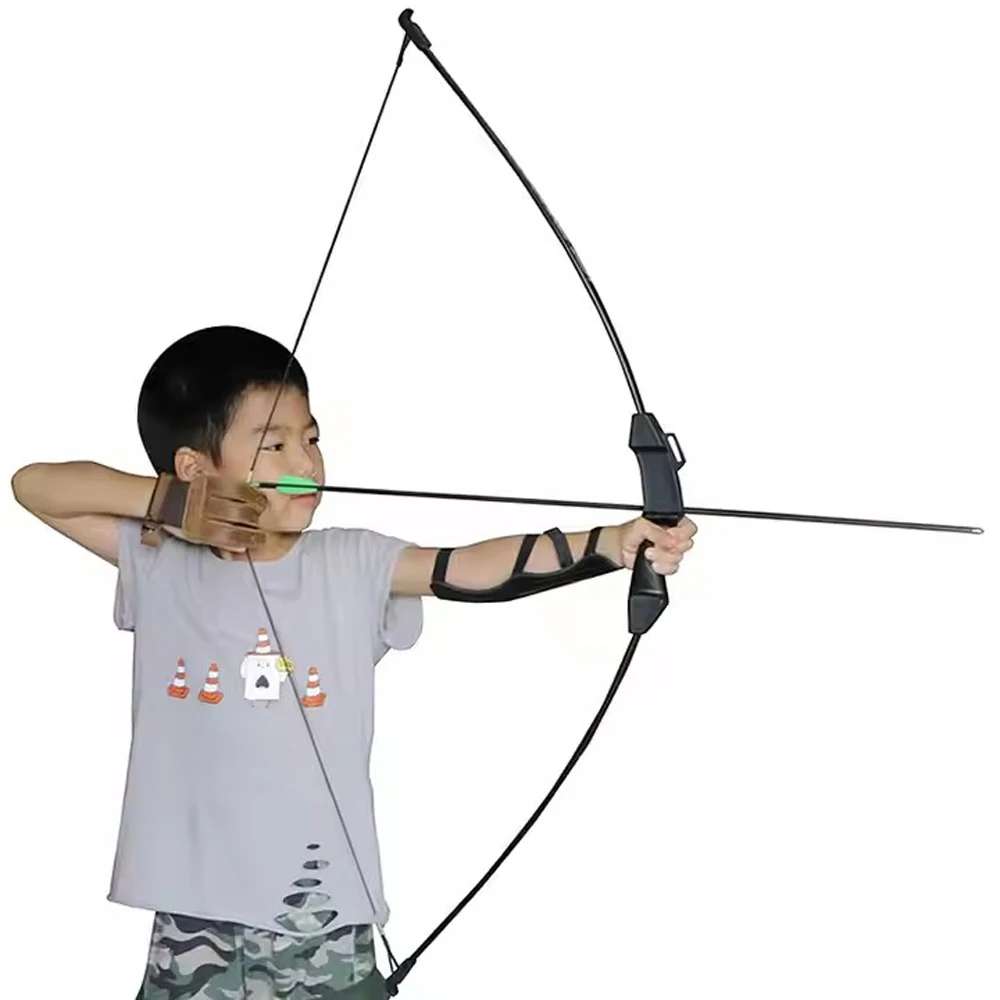 Adolescentes jóvenes principiantes tiro al aire libre arco de 45 pulgadas para practicar tiro con arco deporte arco de fibra de vidrio arco largo niños juguete arco y flecha