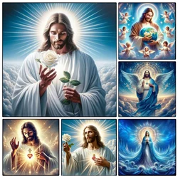 5D DIY Diamond Painting Religious Icons Cross Stitch Full Square Round Diamond Art Jesus Mary Angel Rose Mosaic Home Decoration