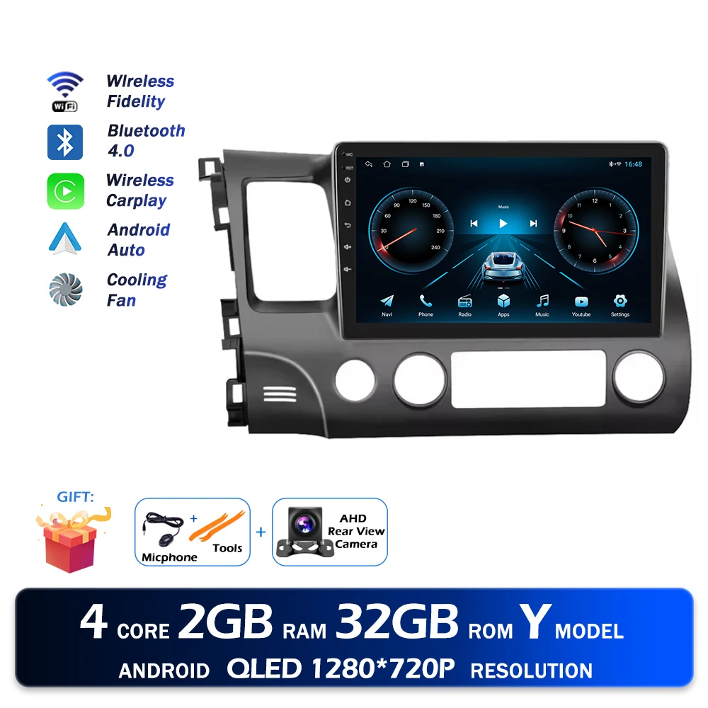 Android 16 Bluetooth Voor Honda Civic 2006-2011 Autoradio Intelligente Multimedia Speler Auto Draadloze CarPlay WIFI 4G DSP GPS