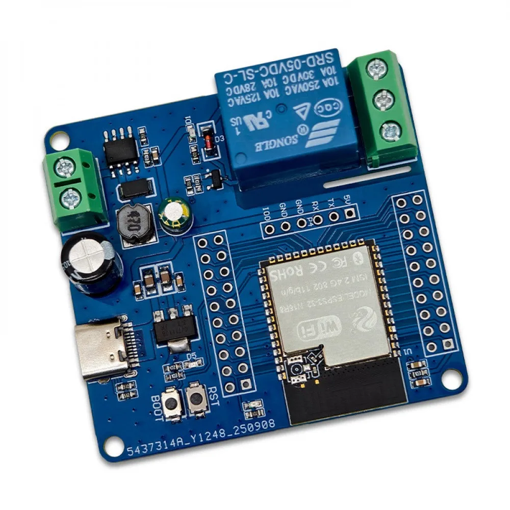 

ESP32-S3 WiFi BT Single Relay Module DC5-60V Power USB+UART Burning 2x20Pin Reserved Arduino for Secondary Development