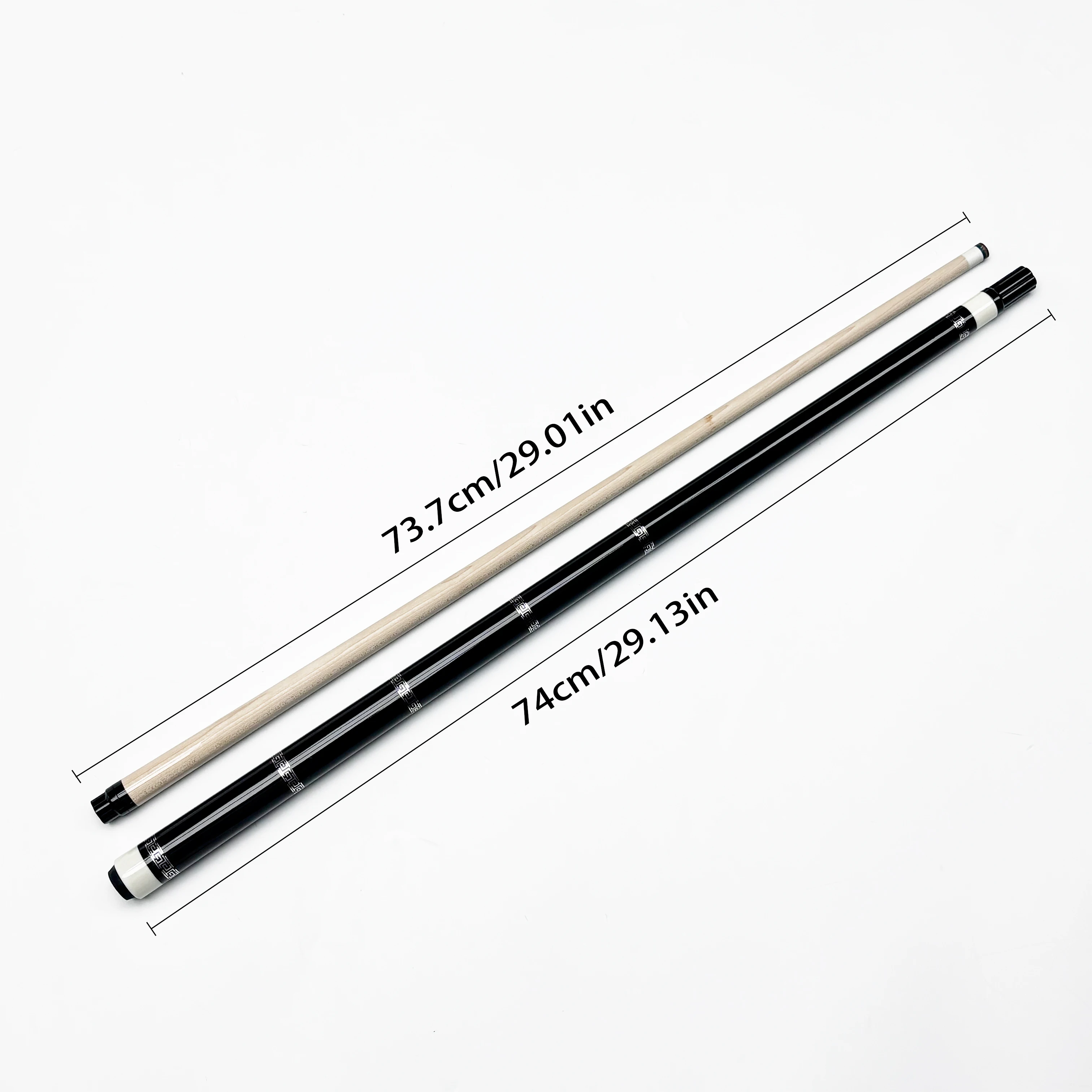1/2 Split Maple Wood Billiard Pool Cue Stick 13mm Tip Slow 8 Teeth Joint 20.6 OZ Black Silver Decorative Pattern