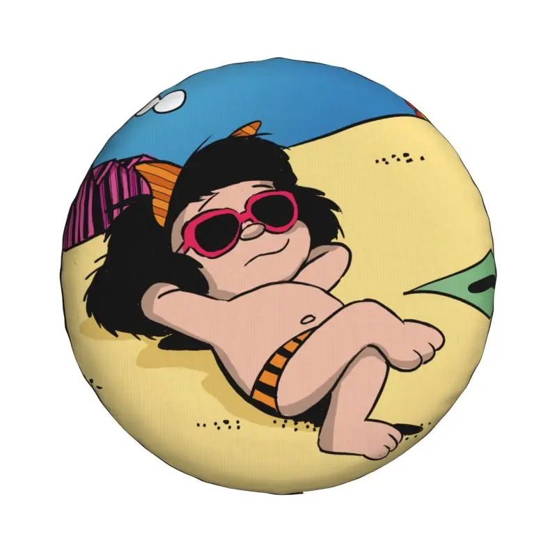 Custom Mafalda Summer Time Spare Wheel Cover for Jeep 4x4 Trailer Cartoon Manga Quino Comic Tire Protector 14