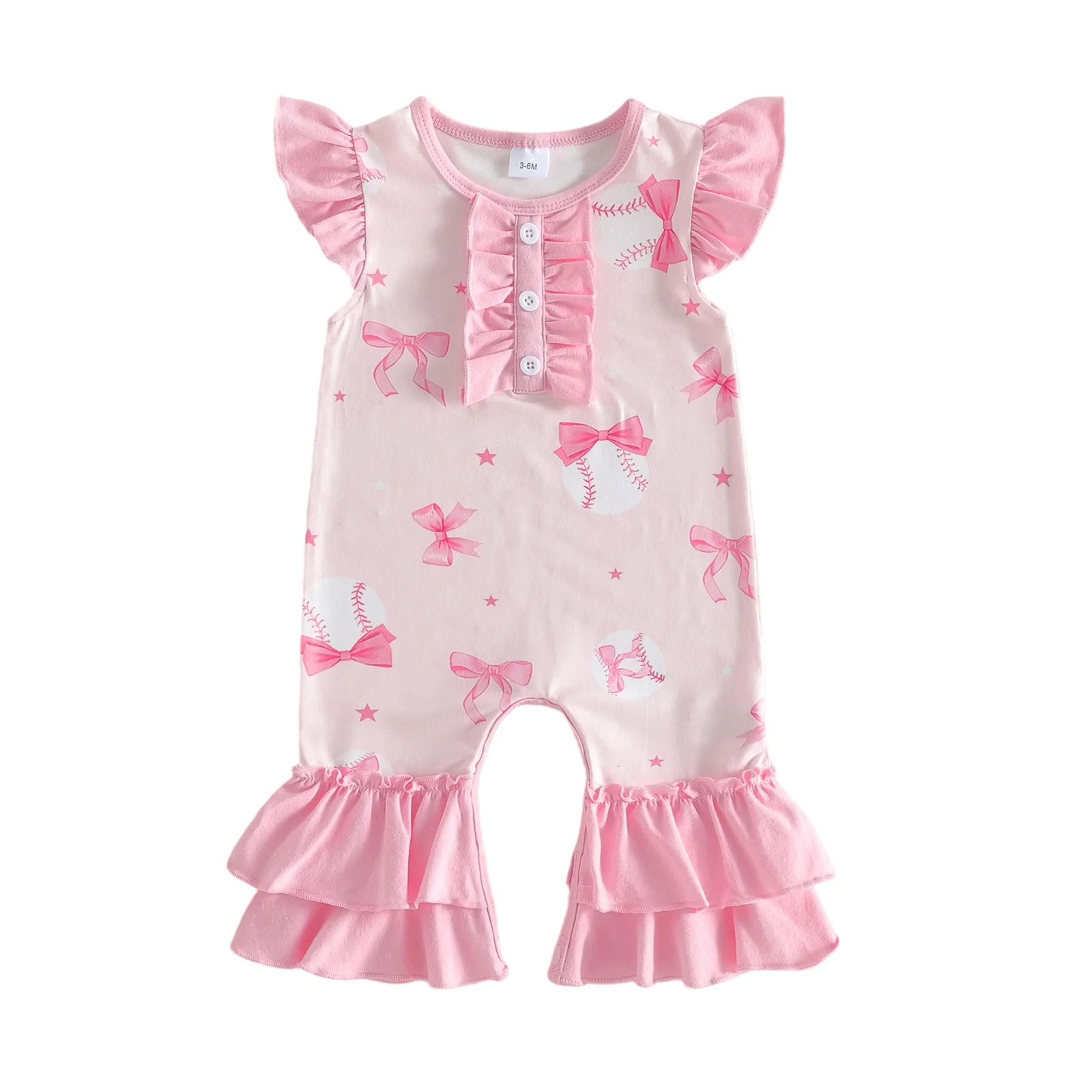 macacao-de-verao-para-bebe-menina-com-gola-redonda-manga-borboleta-estampa-de-beisebol-laco-e-babados