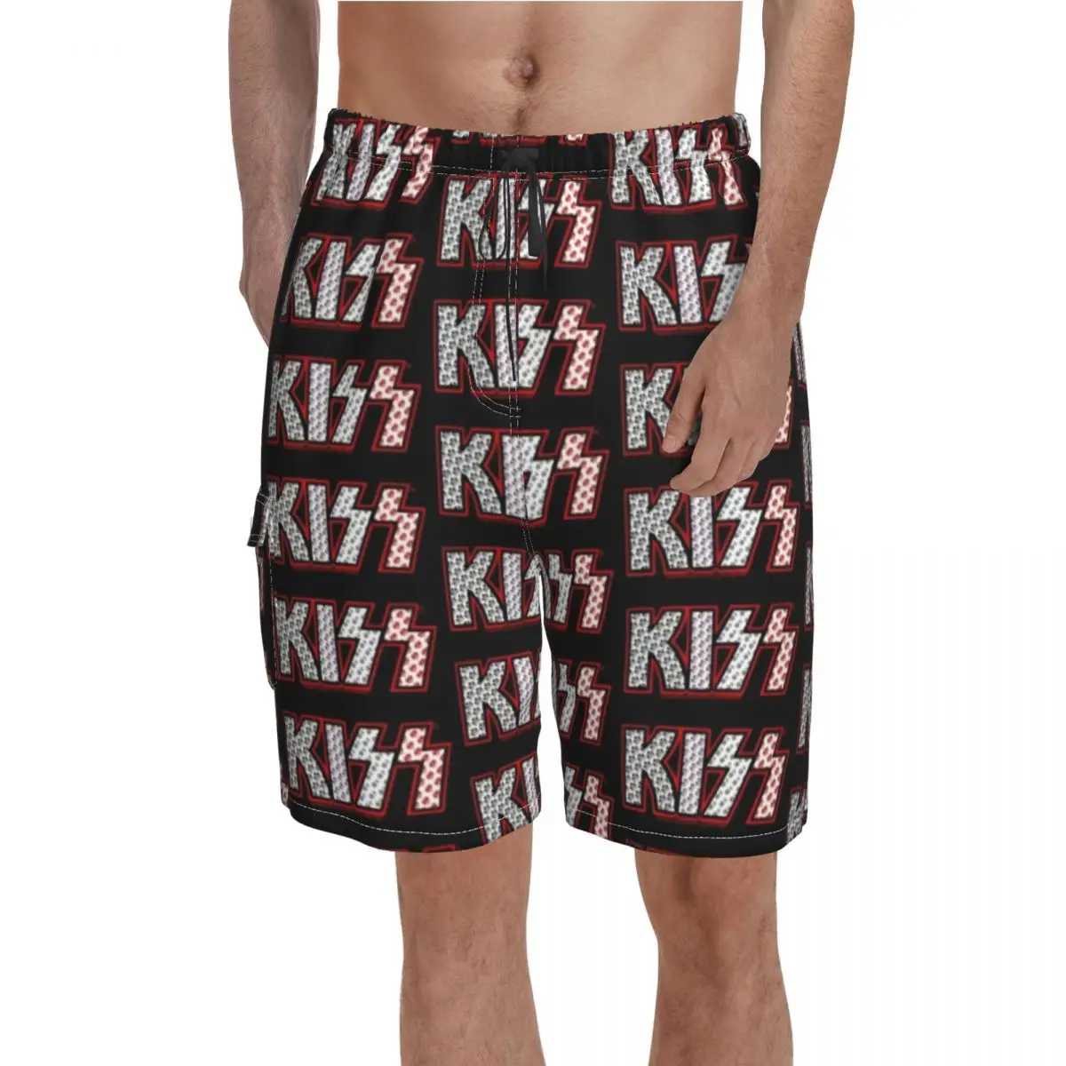 

Шорты для лица Kiss Band, пляжные шорты с принтом логотипа Kiss, популярные мужские удобные плавки с принтом, большой размер