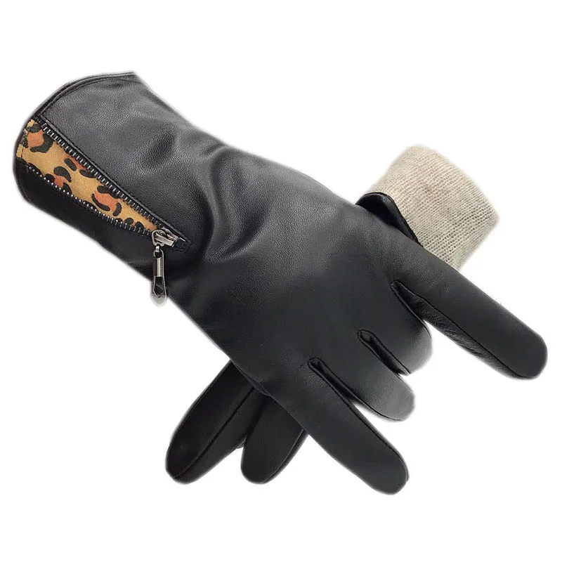 

Winter Men's Sheepskin Gloves Fashion Touchscreen New Leather Sheepskin Gloves Wool Lining Classic Warm Riding Black Metal Zippe