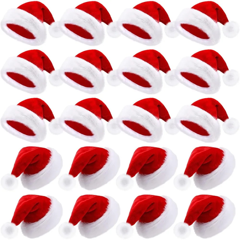 20 Pcs Santa Hat, Christmas Hat Bulk Plush Unisex Xmas Hats for Adults Women & Men Party Costume(Red)