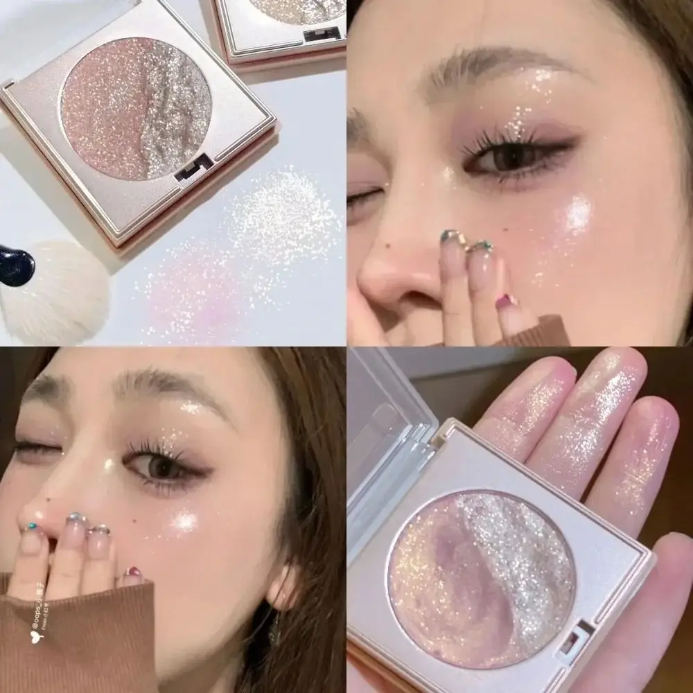 Two-color 3D Embossed Highlighter New Highlighter Pallete Shimmer Makeup Face Contour Powder Blusher Water Light Powder Palette