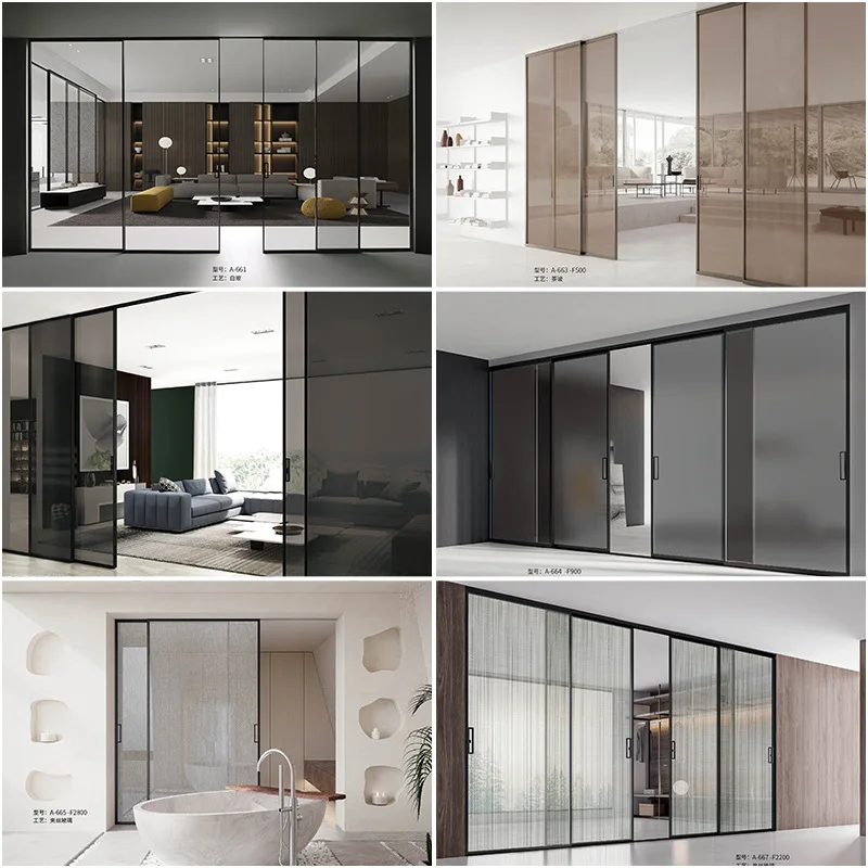 Aluminum Alloy Panoramic Sliding Door A-660 Tempered Glass Door Foreign Trade Export A-675 Soundproof Indoor Swing Door
